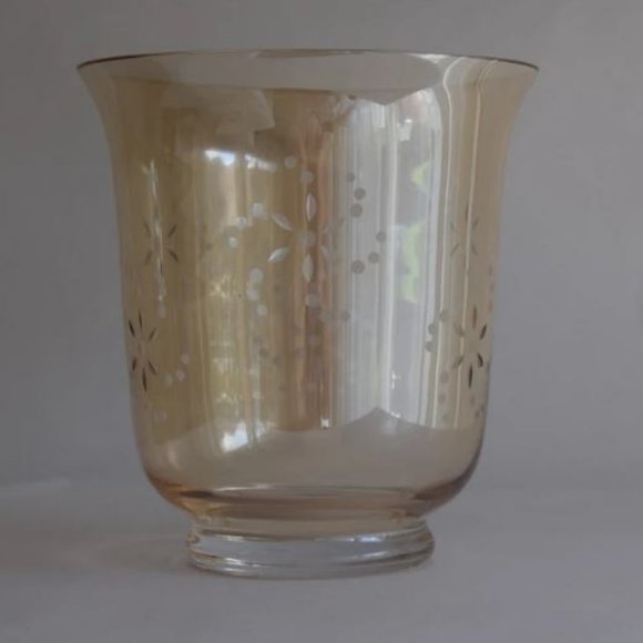 Very Large Glass Vintage PARTYLITE Golden Lustre Hurricane Candle Holder - Picture 4 of 6